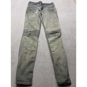 Robins Jean Mens Moto Biker Slim Pants Faded Olive Green Zipper Ribbed Knee 29